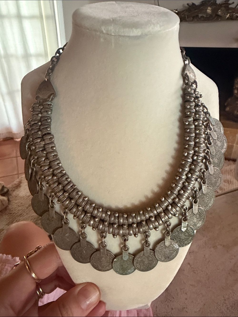 Free People Silver Coin Bib statement collar Necklace